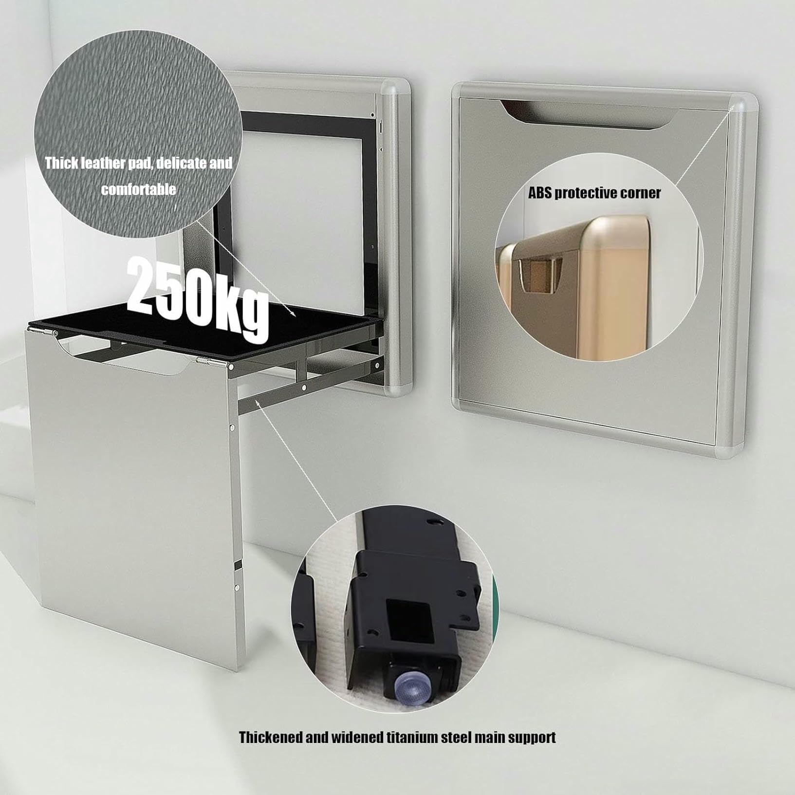 Sedia pieghevole invisibile da parete, resistente, capacità 250 kg, sgabello in metallo per cambio scarpe, design salvaspazio con/senza braccioli