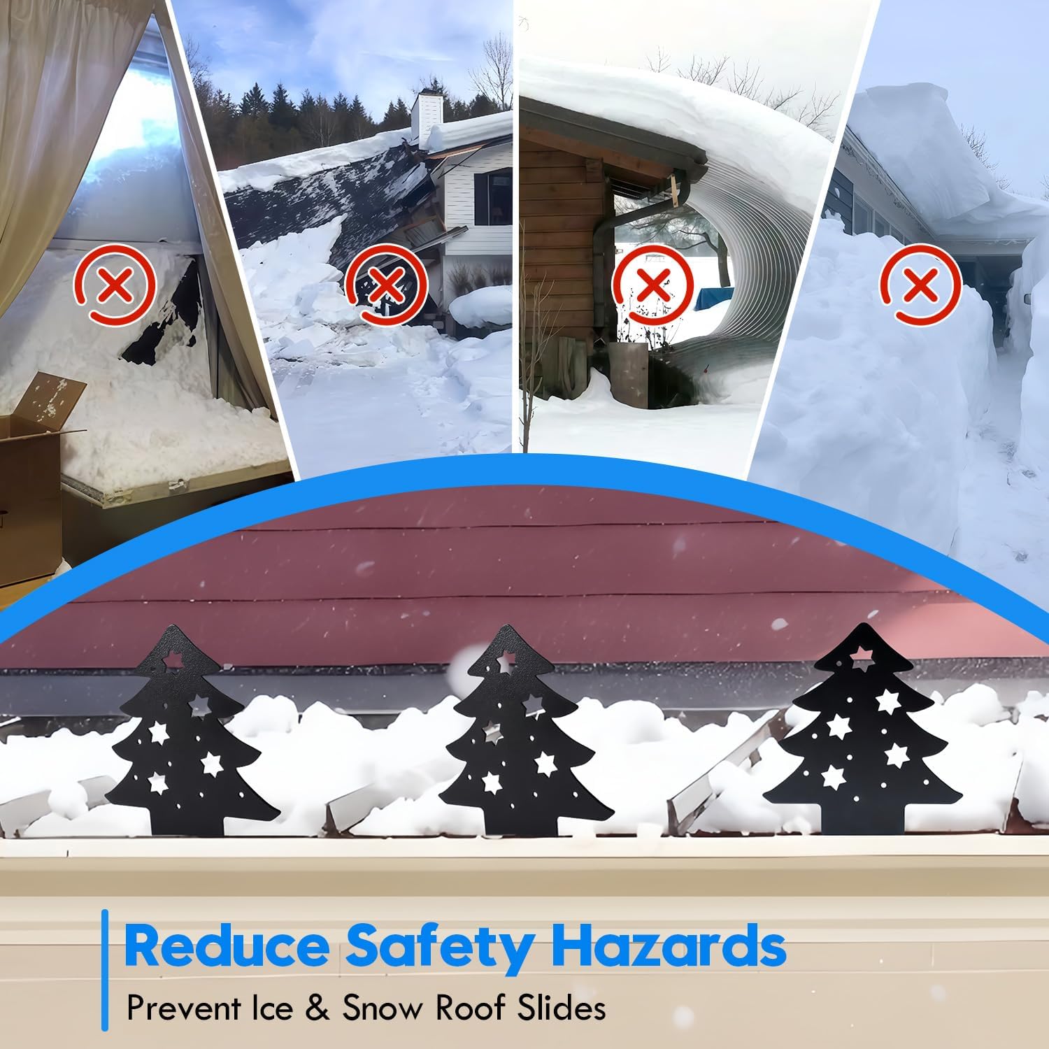 50 Pack Standing Seam Snow Guards for Metal Roofs with Seal Gaskets and Screws, Metal Roof Snow Stops, Crush Ice to Prevent Accumulation,Alloy Steel Christmas Tree Design