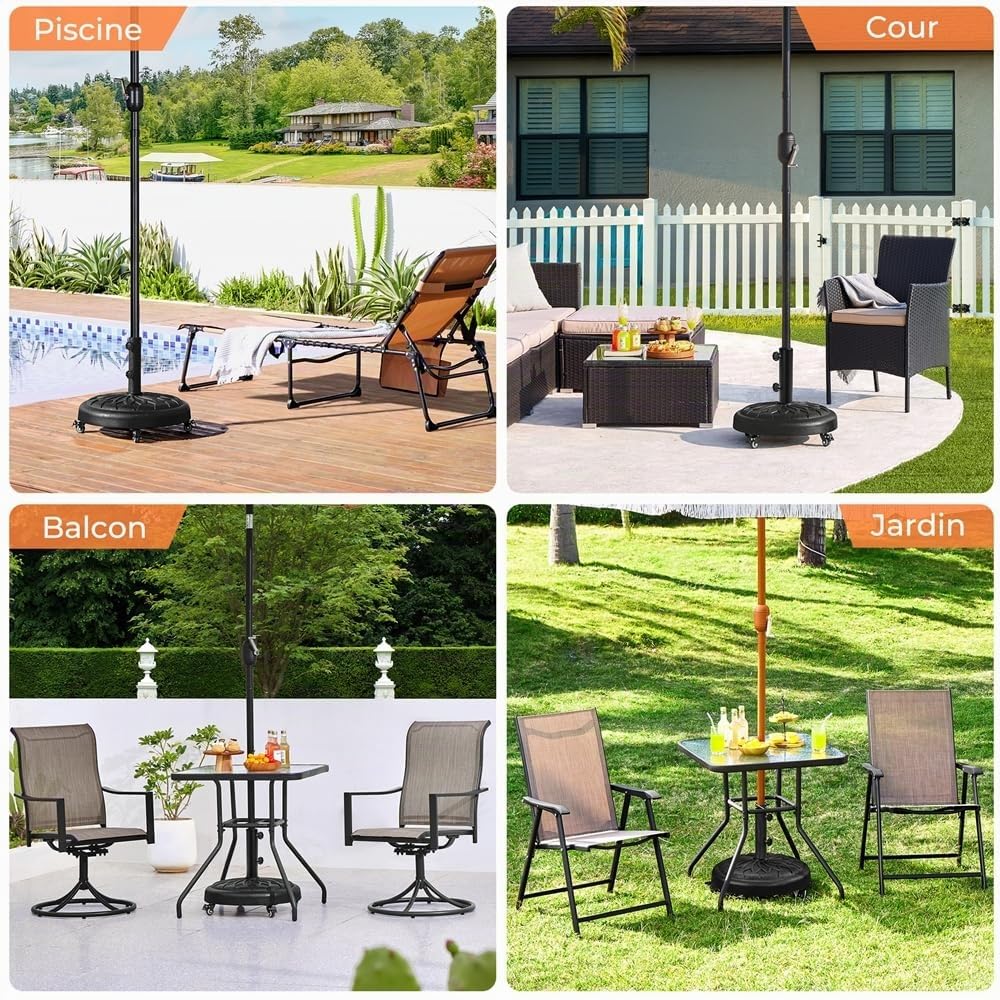 Yaheetech Pied de Parasol Rond à roulettes Verrouillables 20,6 kg | Mâts de 34/38/48 mm, mobilité facile, résine et métal résistant aux intempéries, idéal pour jardin/patio/terrasse/événements