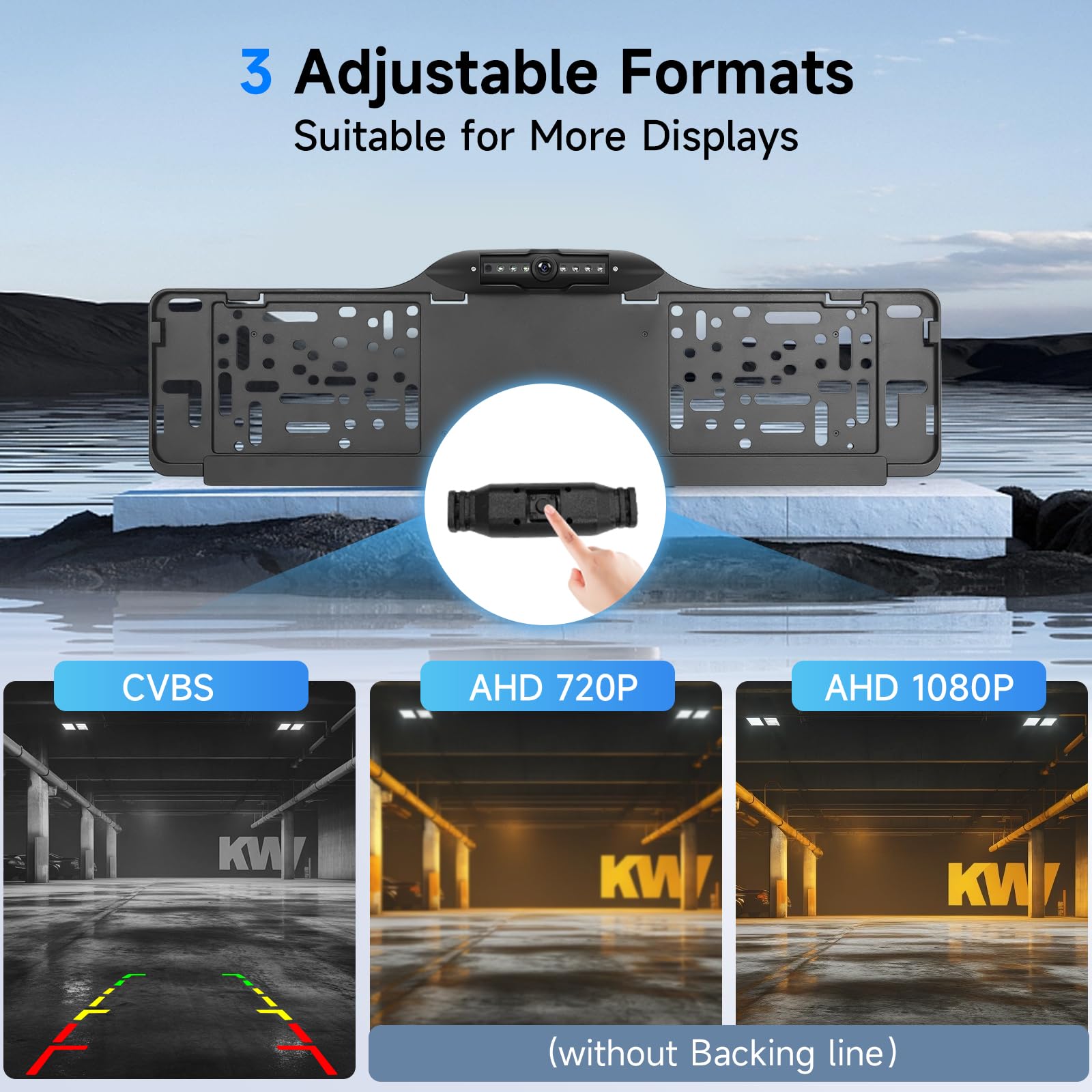 Hodozzy Caméra de Recul 1080P pour Voiture, Support de Plaque D'Immatriculation Universel Camera de Recul Vision Nocturne Étanche Grand Angle de Vue Réglable pour Véhicule 12V Caméra Arrière Filaire