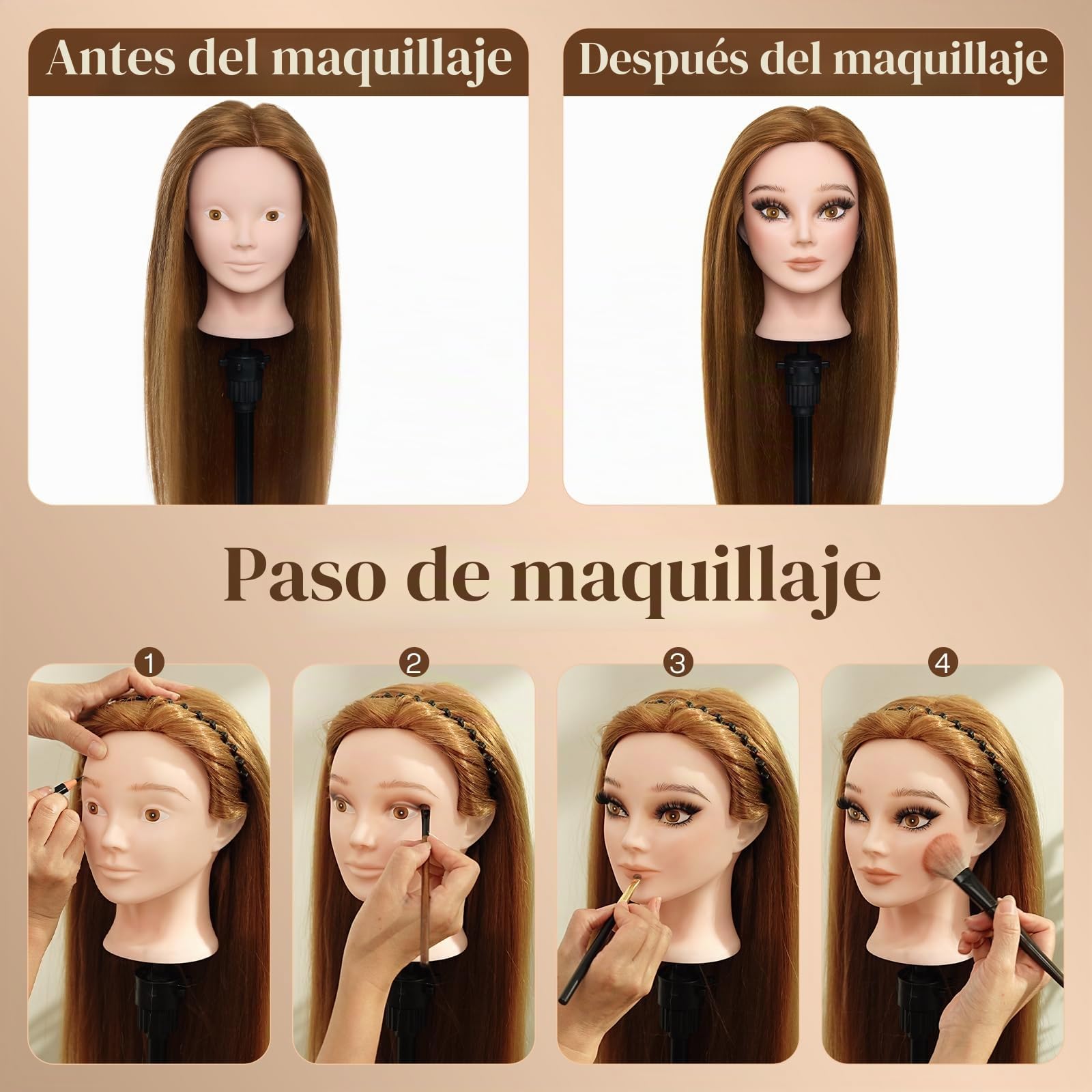 Cabeza de Peluqueria Neverland 24" 80% Pelo auténtico Practicas Formación Muñeca de la Cosmetología práctica maniquí muñeca para Peluquería con Soporte + Accesorios de Peinado DIY