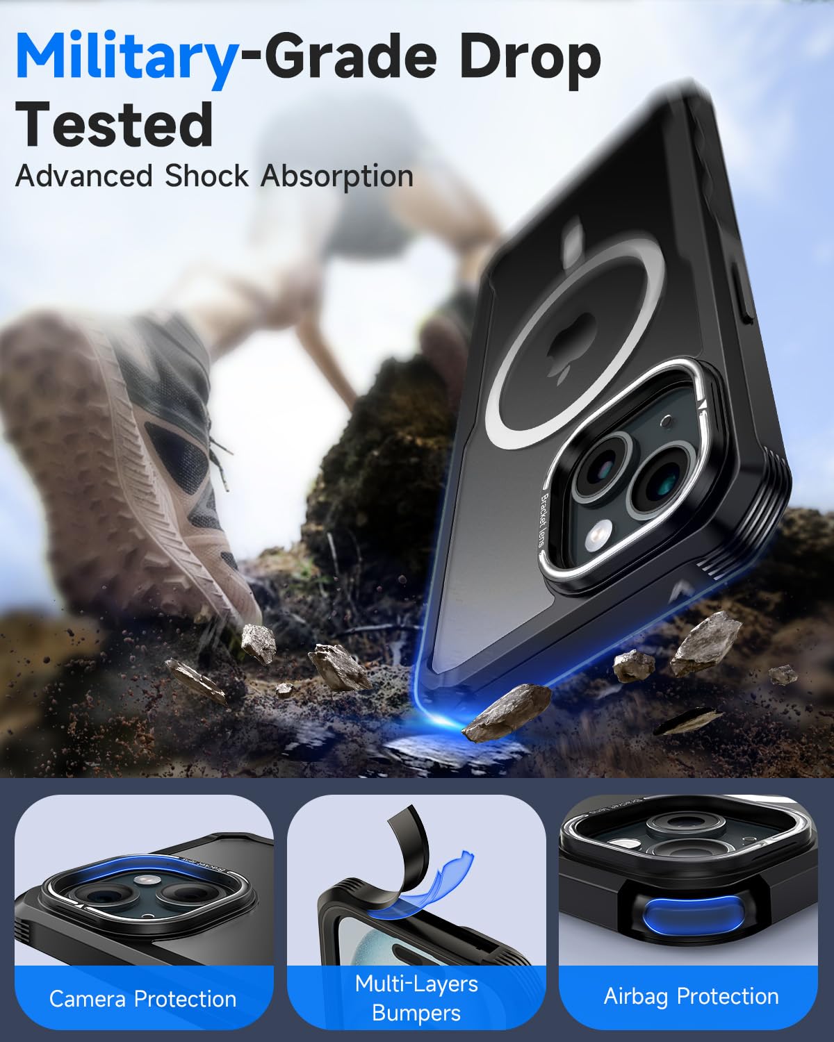 seacosmo Magnetic for iPhone 15 Case, Full Body Protection with Built-in Screen Protector + Front Frame + Camera Cover - Image 2