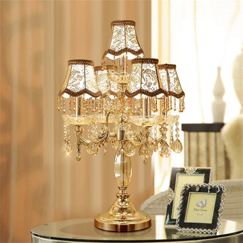 @Uncle Sam LI Crystal Table Lamp, Luxury High-Grade Gold Table Lamp with The Crystal and Fabric Lampshade for in The Living Room Bedroom Bedside Home Decorative Lights