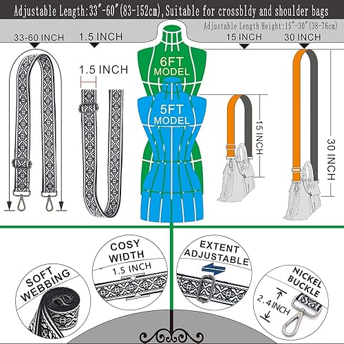 Miniatura 5 de Kolti Purse Strap Replacement Crossbody Handbag Stripe Wide Adjustable