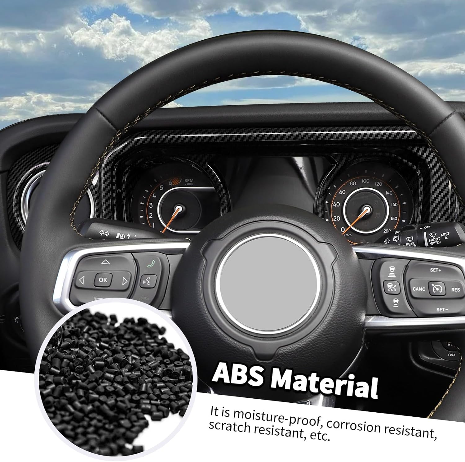 Jimen Fit for Jeep Wrangler JL JLU & Gladiator JT 2024-2025, 4PCS Center Console Dash Trim & Dashboard Cover Navigation Panel Interior Overlay (Carbon Fiber)