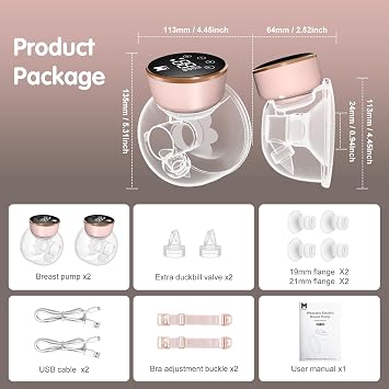 Wearable Breast Pump, Hands-Free Ultra Quiet Electric Breast Pump with 3 Modes & 9 Suction Levels, Leak-Proof Design, 19/21/24MM Flanges, Portable for Nursing Moms (2 Sets)