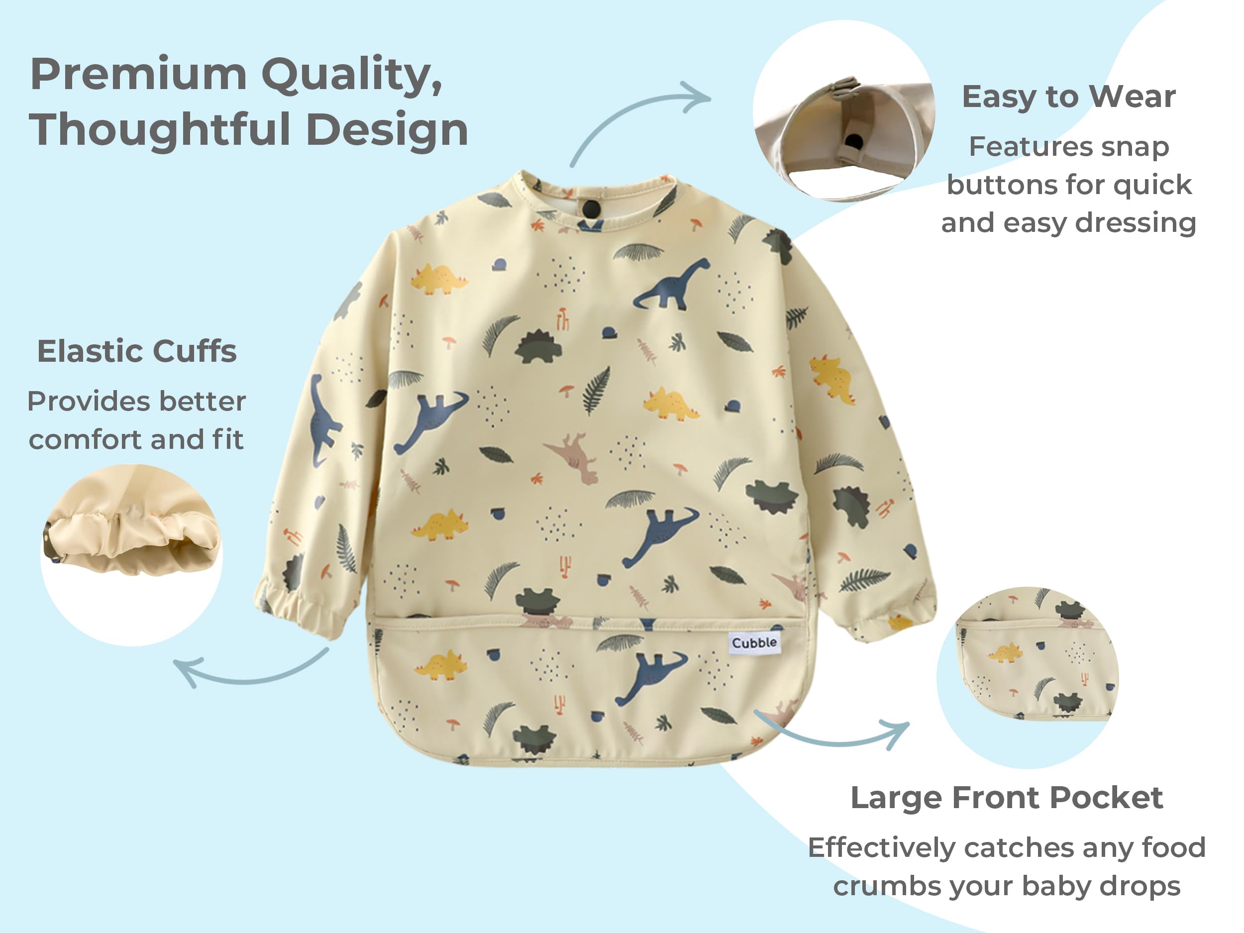 Cubble Waterproof Coverall Baby Feeding Bibs for Mealtimes and Messy Play Adjustable, Baby Weaning (Little Cat, Medium (12-36M)) - Image 4