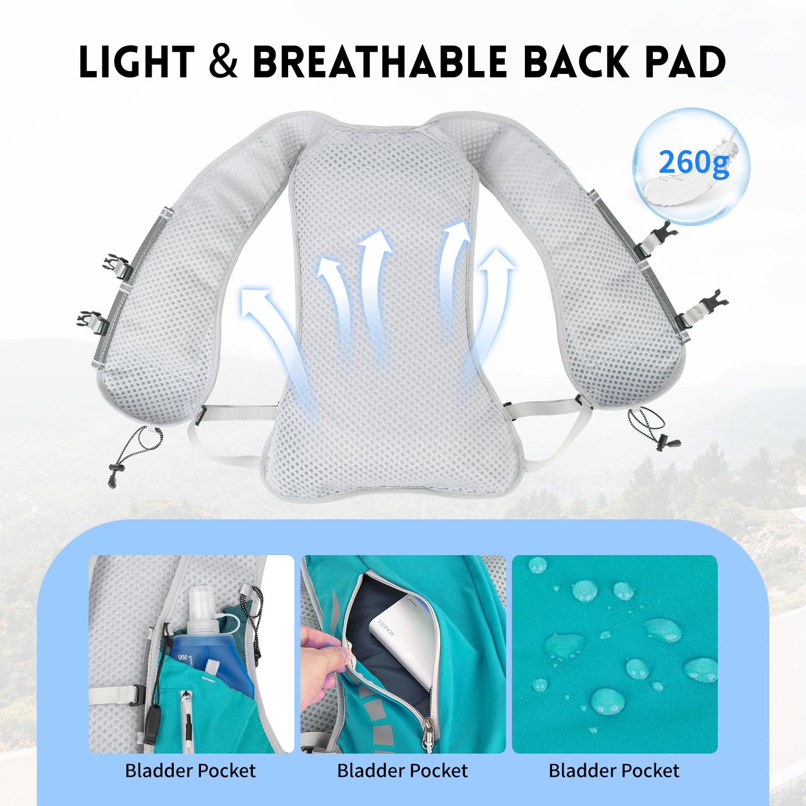 Expansea Zaino da Corsa 7L, Super Leggero Zaino Uomo & Donna, Tasche Multiple, Running Vest With Borraccia Morbida 500ml per Ciclismo, Maratona,Corsa, Arrampicata e Altri Sport All'Aria Aperta