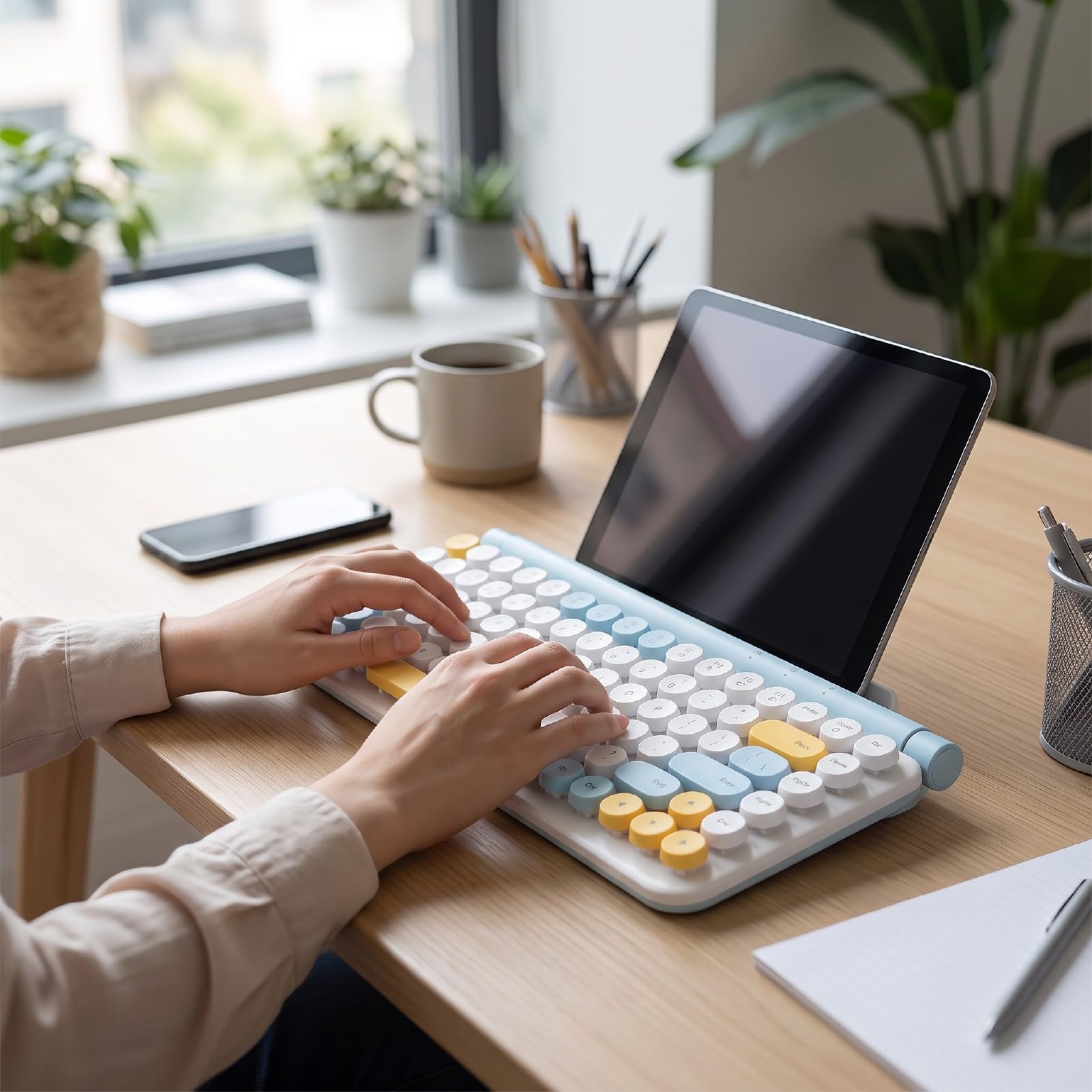 Bewinner Tastiera Wireless retrò a Doppia modalità per Tablet, Telefono,