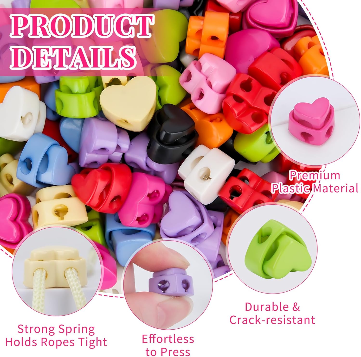 Hysagtek Plastic Cord Locks for Drawstrings Shoelaces, 100 Pcs Adjustable Round Cord Stops for Paracord, Backpacks - Image 4