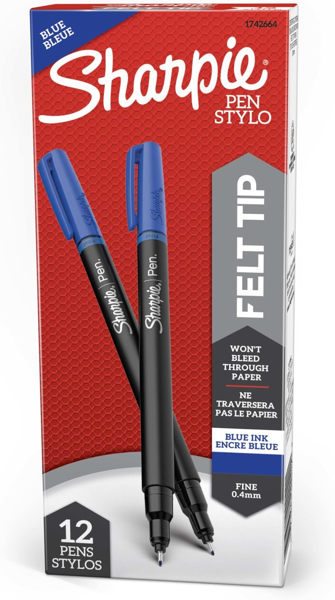 Felt Tip Pens, Fine Point, Blue, 12-Count