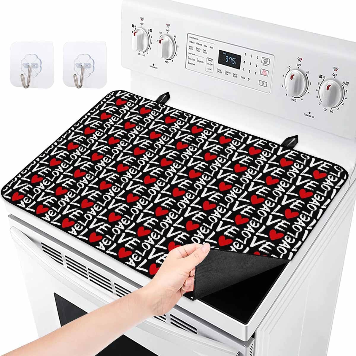 Stove Top Cover, Happy Valentine's Day LOVE Red Love Heart Black Texture Anti-Slip Heat Resistant Electric Stove Top Cover, Ceramic Glass Cooktop Protector Stove Covers for Flat Top Oven