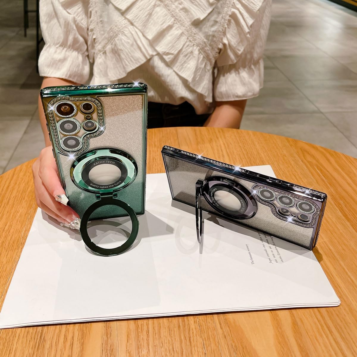 Magnetic Ring Stand Glitter Case for Samsung Galaxy S25 Ultra, (Compatible with Magsafe) Women Girly Luxury Bling Diamond Rhinestones Cover with Camera Lens Protector for S25 Ultra (Purple) - Image 4