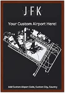 Airport Map Wall Art with Runway Details - Personalized Aviation Gift for Pilots, Travelers, and Aviation Enthusiasts - Custom-Framed Print for Home & Office