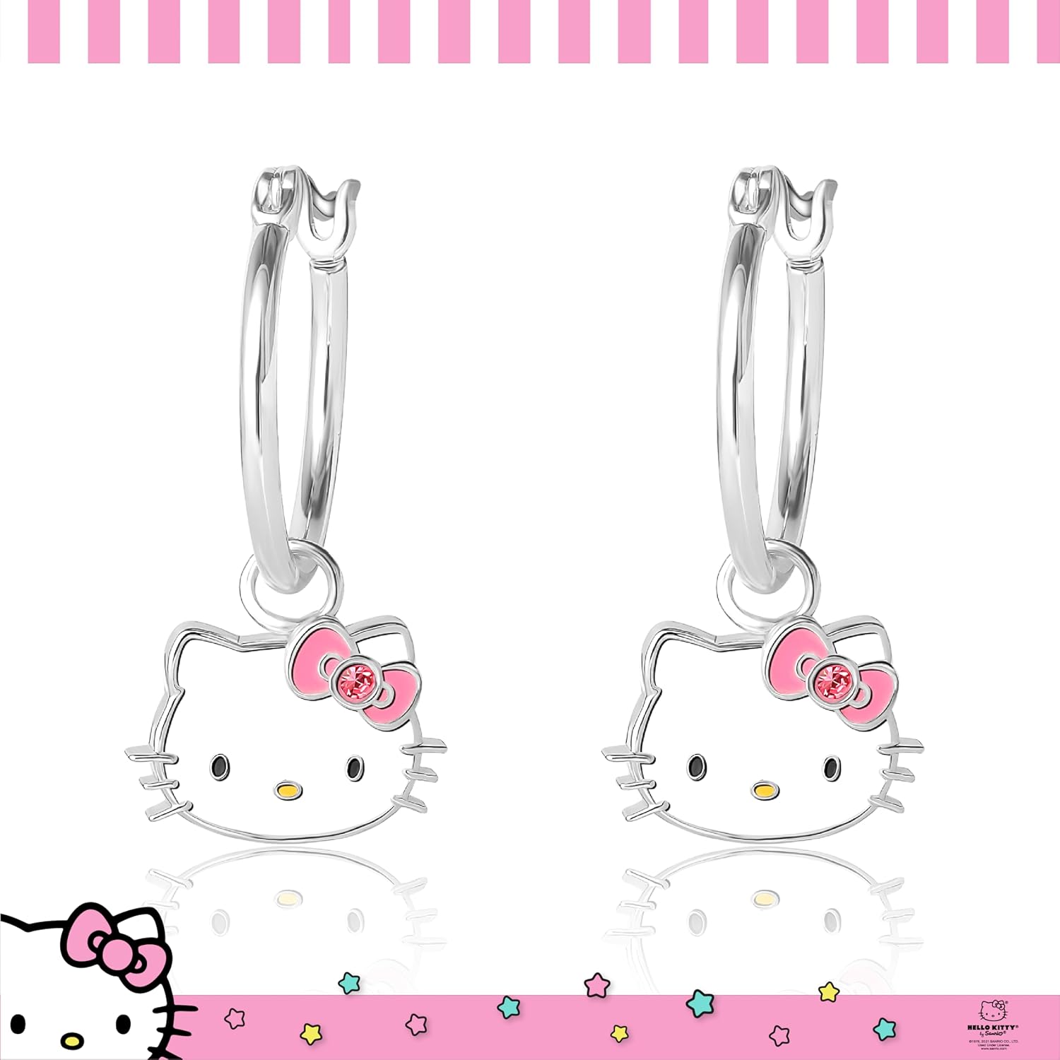 Hello Kitty Womens Hoop Earrings - Sterling Silver and Enamel Hello Kitty Earrings Official License - Image 5