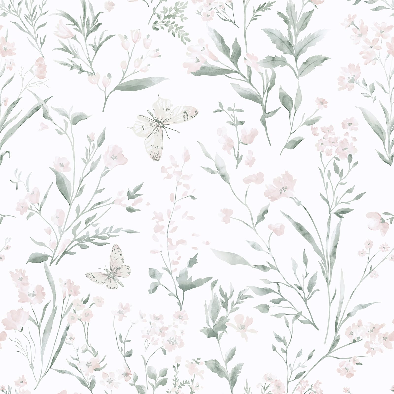 Yomshi Peel and Stick Wallpaper Pink and Green Watercolor Butterfly and Floral Wallpaper 44 x 300 cm Boho Contact Paper for Bathroom Wall Covering Shelf Cabinets Waterproof Self Adhesive Removable โ image 1
