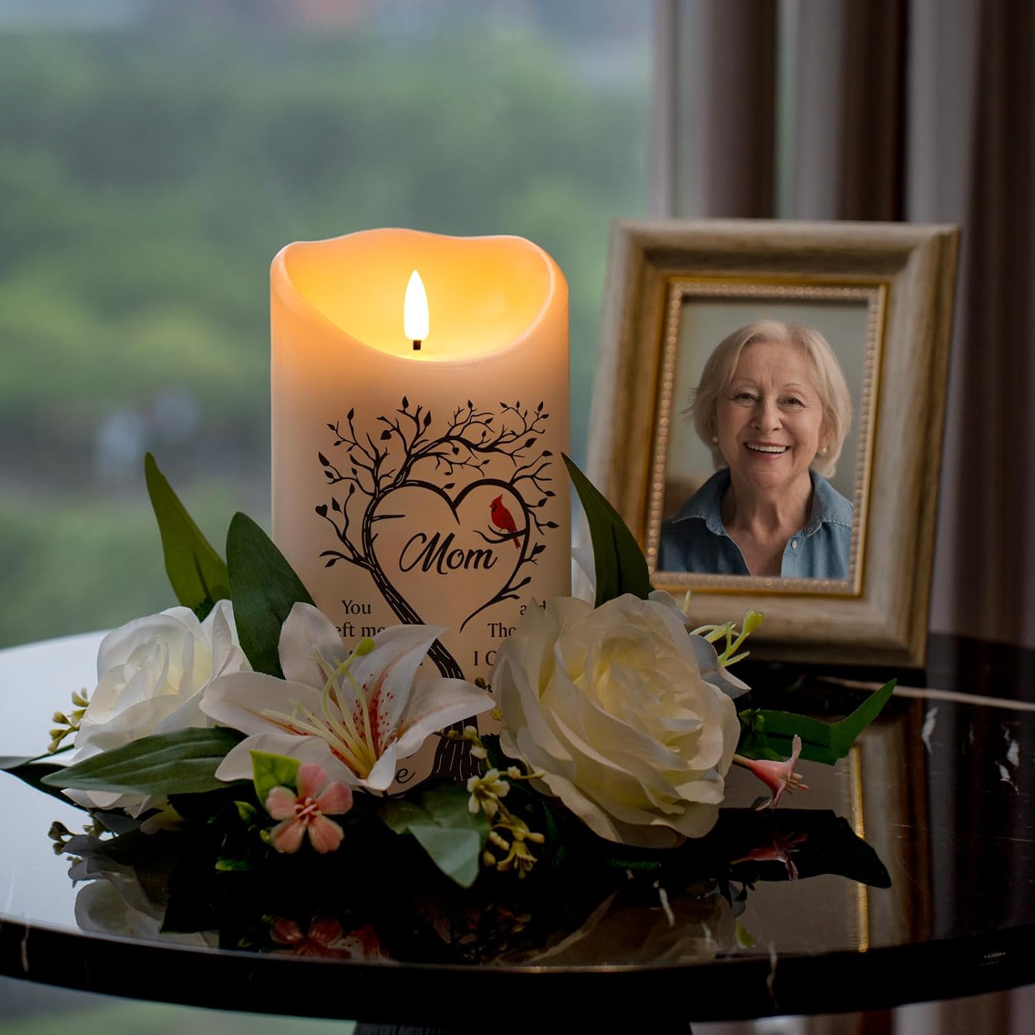 Flameless Memorial Candle for Loss of Mother, Real Wax Sympathy Gifts for Loss of Mom, Memorial Condolence Bereavement Gift in Memory of Mom (4" x 7")