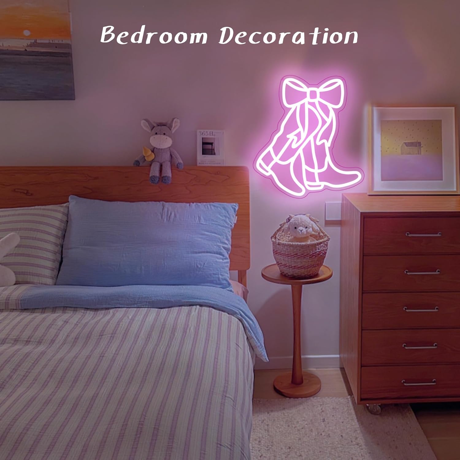 Cowboy Boot Neon Sign Bow Neon Sign LED Pink Cowgirl Boots Light Signs Wall Decor Aesthetic Western Wall Art Suitable for Game Room Country Parties Bow Decor Bedroom Bar Birthday Gift(12.8 * 11.7in)