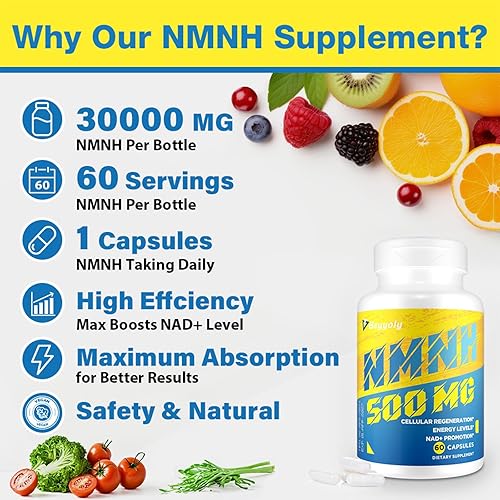 Miniatura 5 de NMNH (NMN Suplemento Alternativa) Suplementos NAD para antienvejecimiento, energía, inmune, enfoque (mononucleótido de dihidronicinamida) 500 mg,