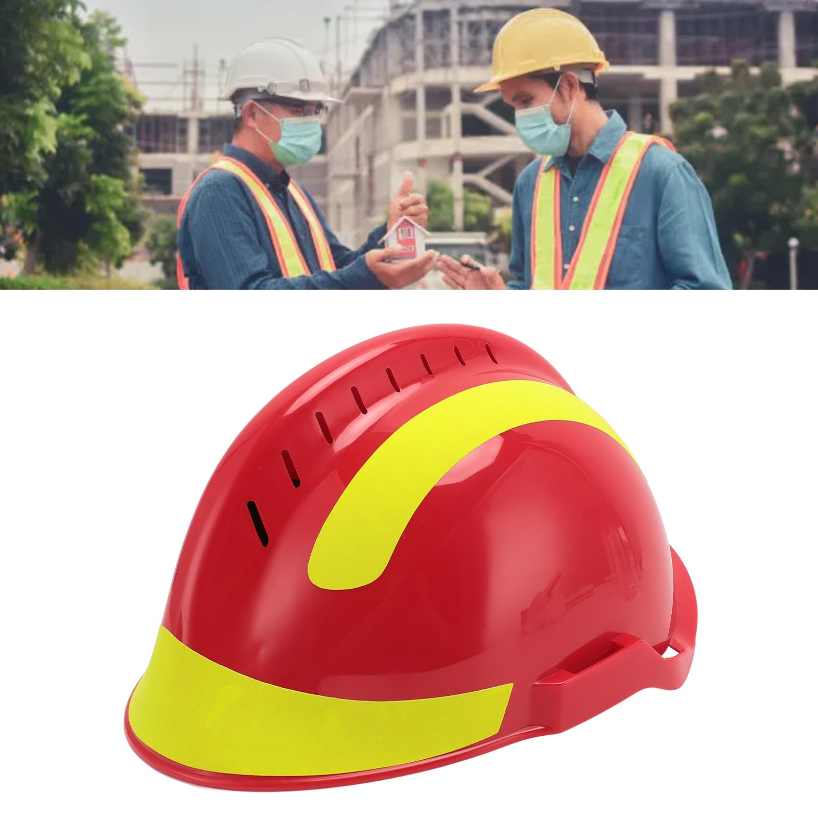 Casque de sécurité, Casque de sauvetage résistant aux chocs Casque de sécurité à ventilation réglable Casque de sécurité résistant à la chaleur pour la construction (rouge)