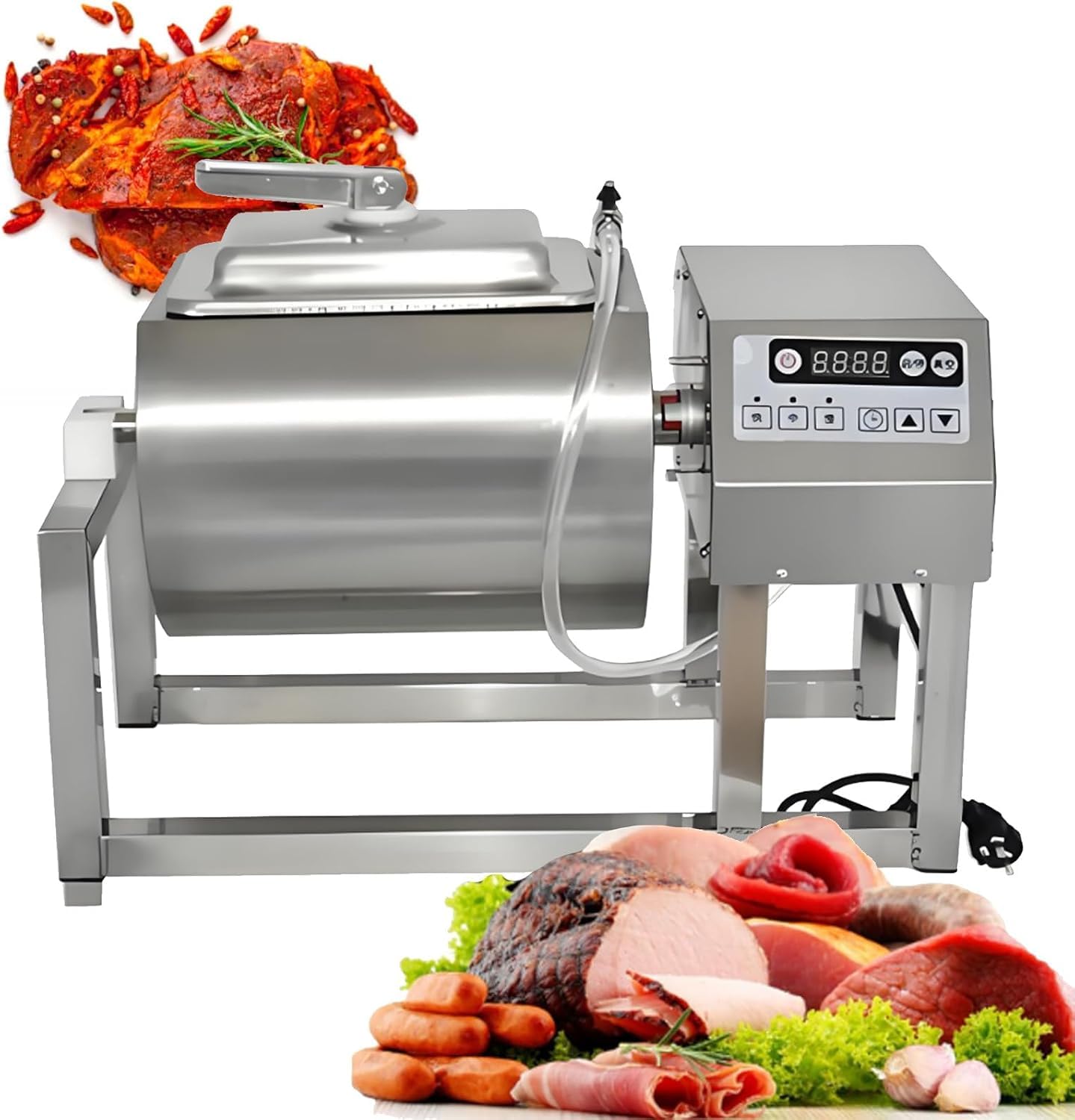 18L Kommerzieller Fleisch-Tumbler Marinierer, Vakuum-Tumbler mit bidirektionaler Rotation, 304 Edelstahl Mariniergerät für Restaurant, Catering, Metzgerei und Haushaltsküche,18L-110V