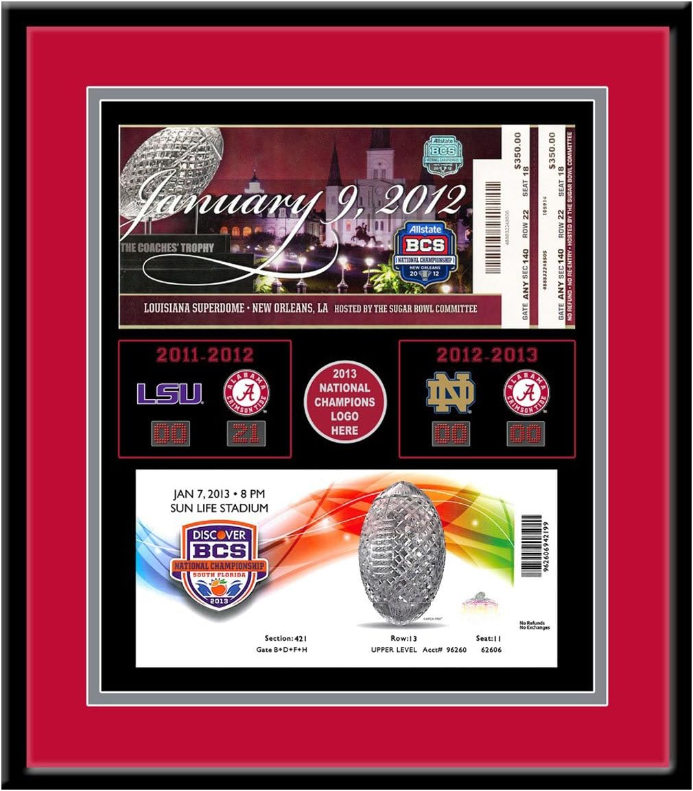 NCAA Alabama Crimson Tide Back to Back National Champions Tickets to History Print Frame