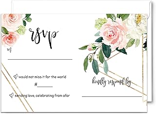 Graceful Floral RSVP Cards for Wedding Invitations with Envelopes - 25 Set - Perfect Response Inserts for Bridal Showers, Graduations, Birthdays & All Occasions - Greenery Pink and Gold Design, 3.5x5
