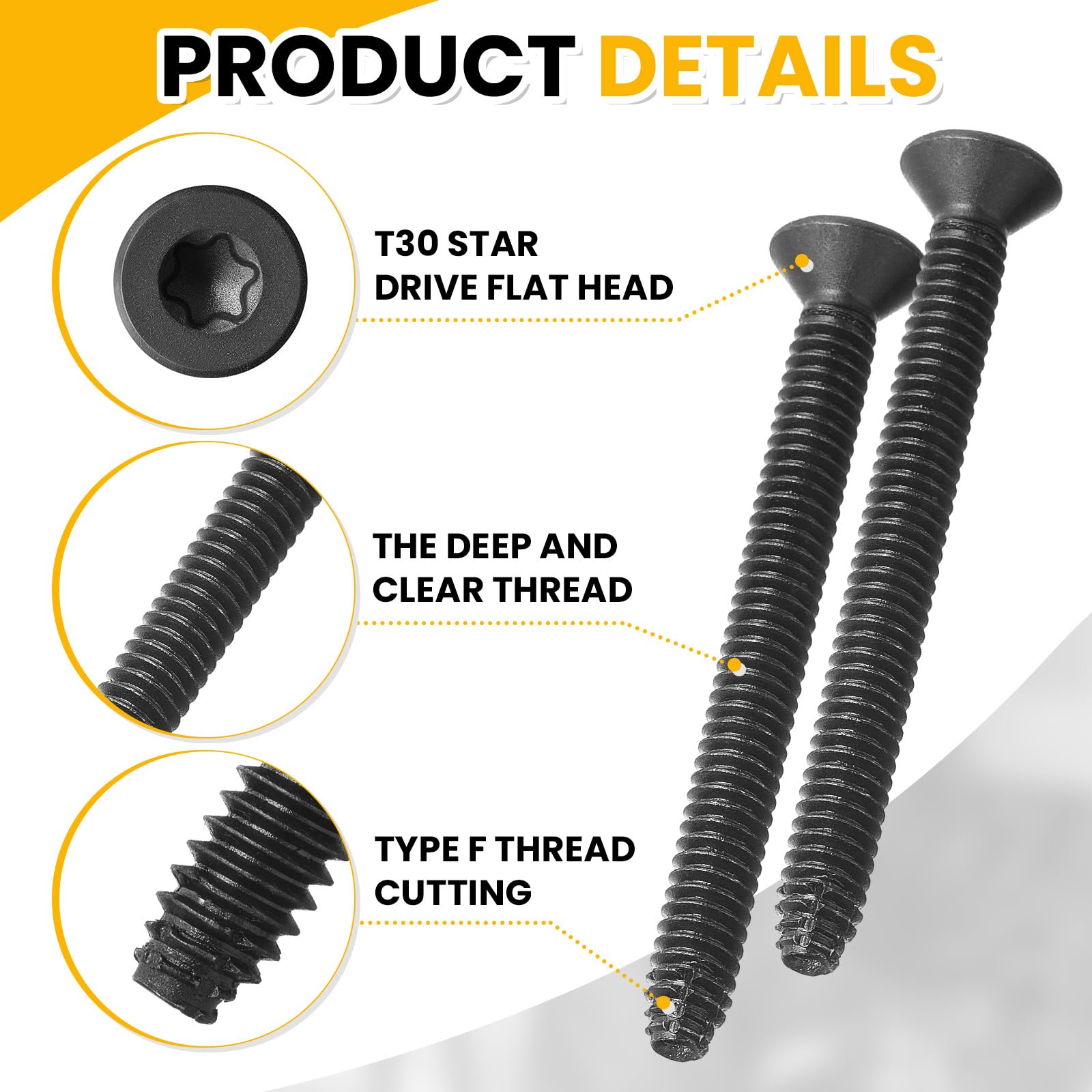 Blulu Star Drive T-30, 100 viti autofilettanti da 6,35 x 5,1 cm, viti a testa piatta per ponte rimorchio, viti di fissaggio per legno su metallo