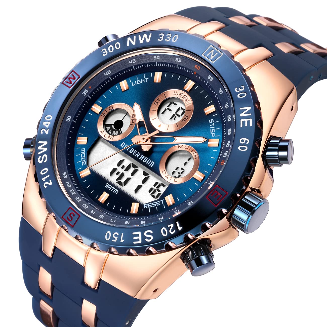 Montres de Sport pour Homme étanche, chronomètre, Date, Alarme, Lumineux, numérique, analogique, Militaire, avec Bracelet en Caoutchouc