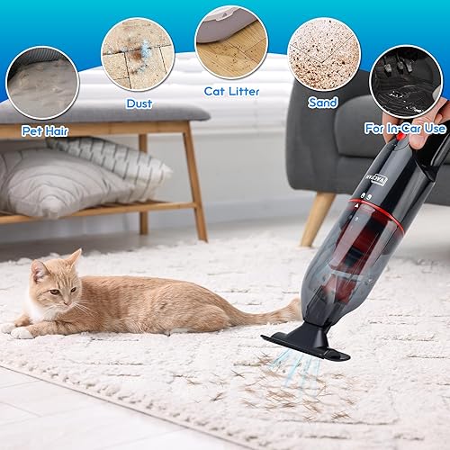 Miniatura 2 de Aspiradora de mano inalámbrica Mini aspiradora de automóvil, ultraligera de 1.2 libras, potente potencia de succión con cepillo para mascotas, carga
