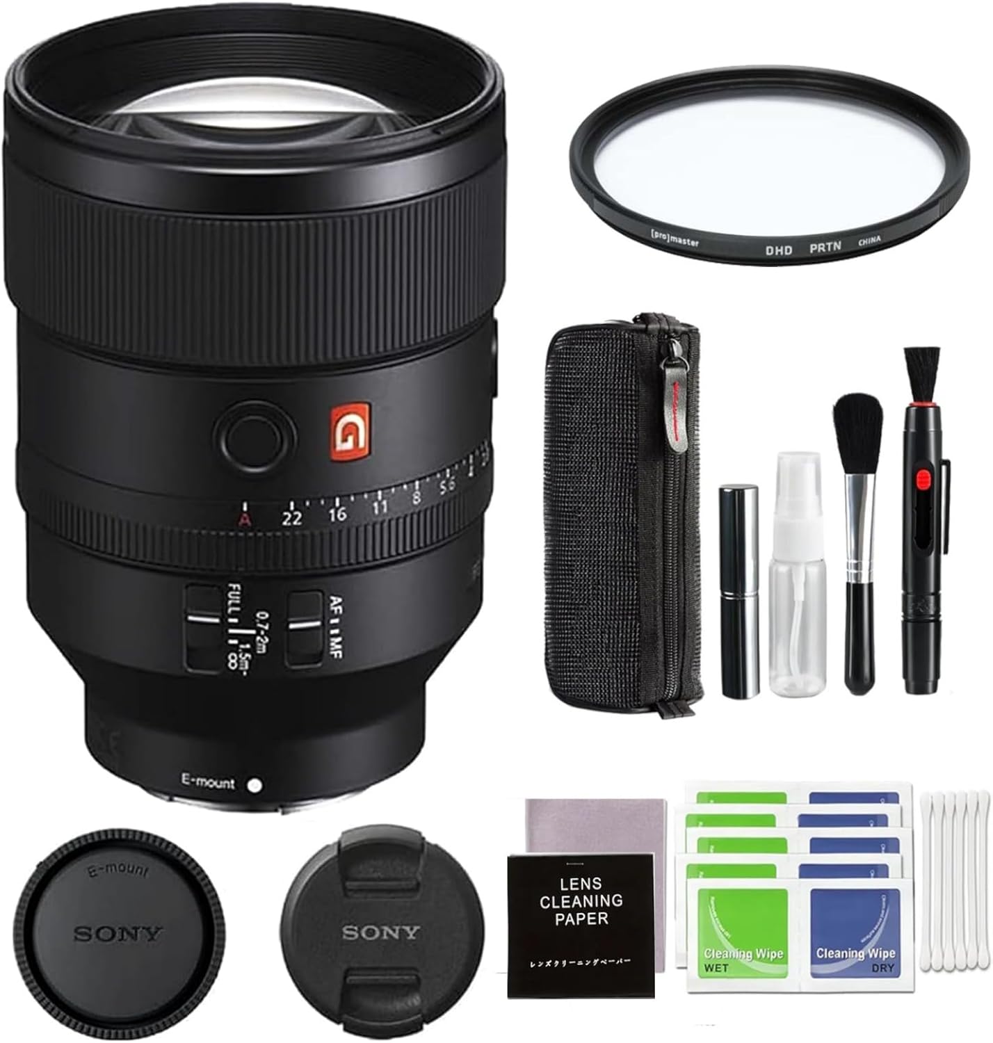Sony FE 135mm f/1.8 GM Lens + 82mm UV Filter + 5-Piece Cleaning Kit (5 Items)