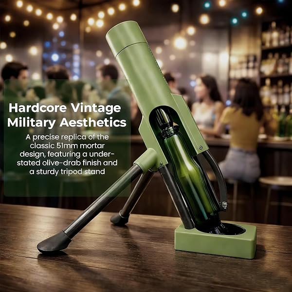 51mm Beer Mortar Bottle Opener Fun Beer Bottle Opener, Hands Free, Tactical Cork Launcher for Home Parties, Bars Office, Decoration (Khaki) - 4