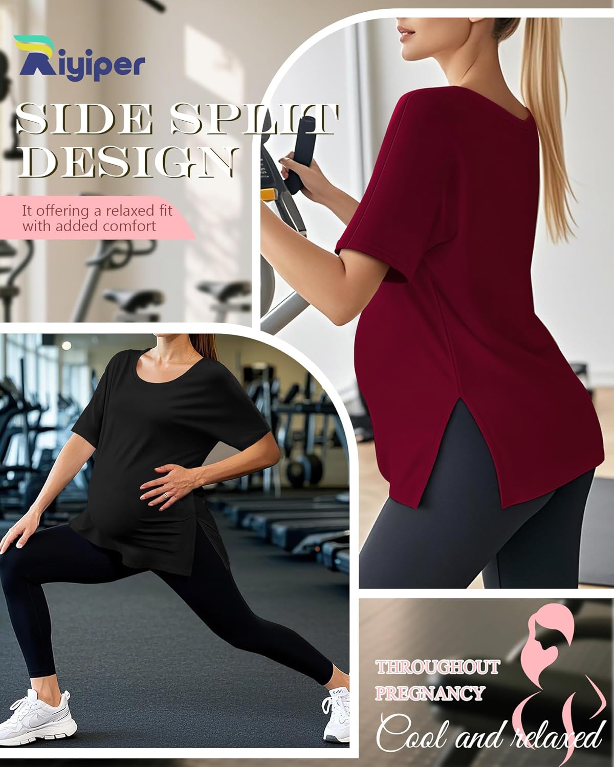 Riyiper 3 Pack Women's Maternity Shirts Side Split U Neck Loose Pregnancy Tops Tunic Blouses Casual Summer Clothes - Image 6