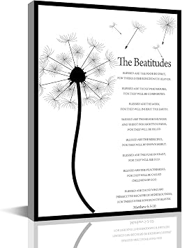 the Beatitudes Scripture Canvas Wall Art Decor Bible Verse Painting Christian Poster Framed Ready To Hang For Home Living Room Bedroom Bathroom Office Decor8x12inch-Wooden Framed