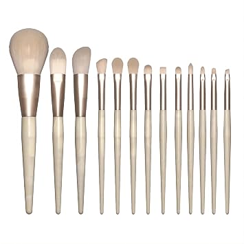BRUSH ARTIST 13 PCs Premium Synthetic Champagne Makeup Brush Set with Cotton Cosmetic Bag, Foundation Sponge, Face Powder Brush, Contour Brush, Blush Brush, Eyeshadow Brush, Concealer Brush