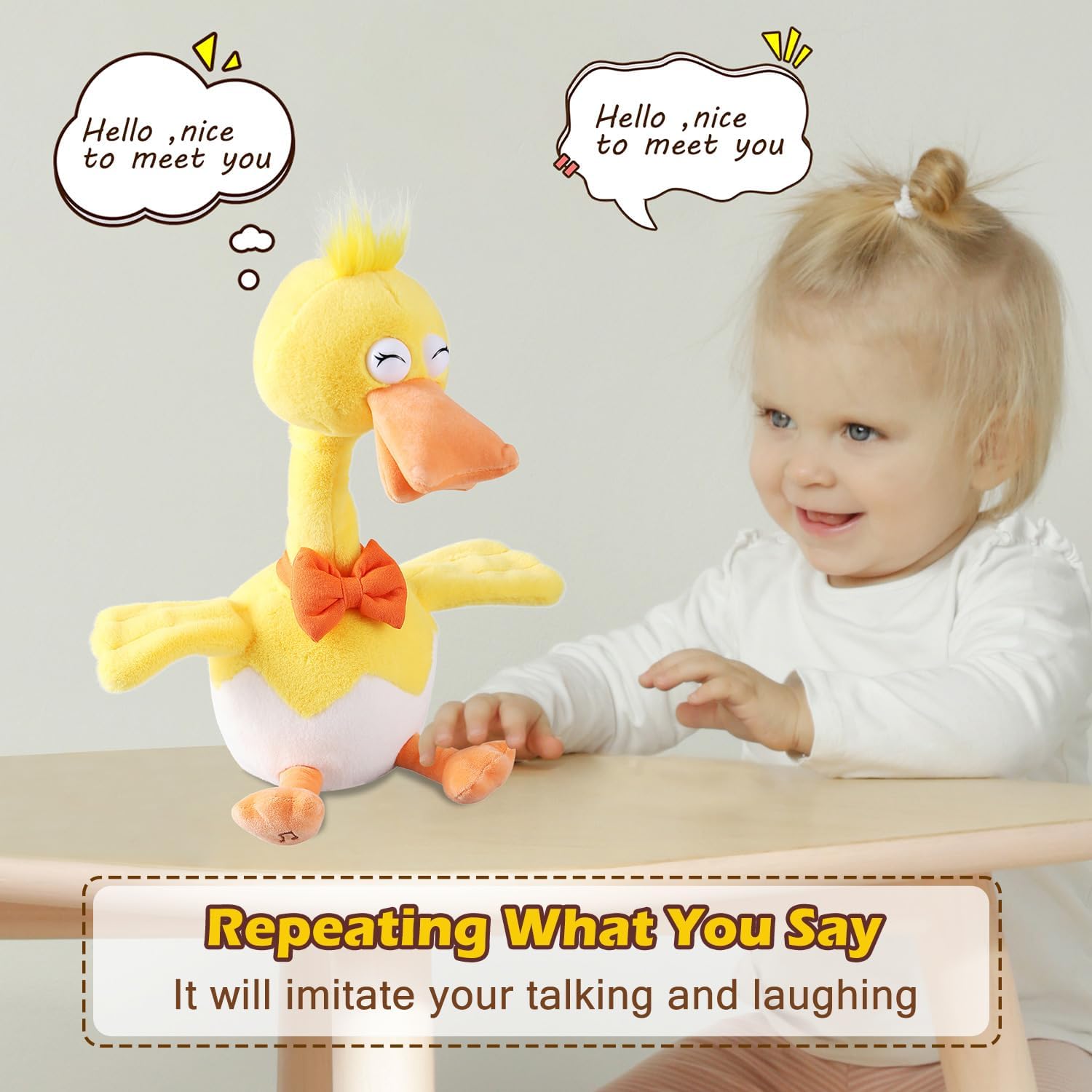 13" Eggshell Talking Dancing Duck, Repeating What You Say Mimicking Recording Plush Baby Toy Musical Songs Singing Talking Glowing Animated Twisting Gifts of Lighting Up Funny Toys for Toddler Kids