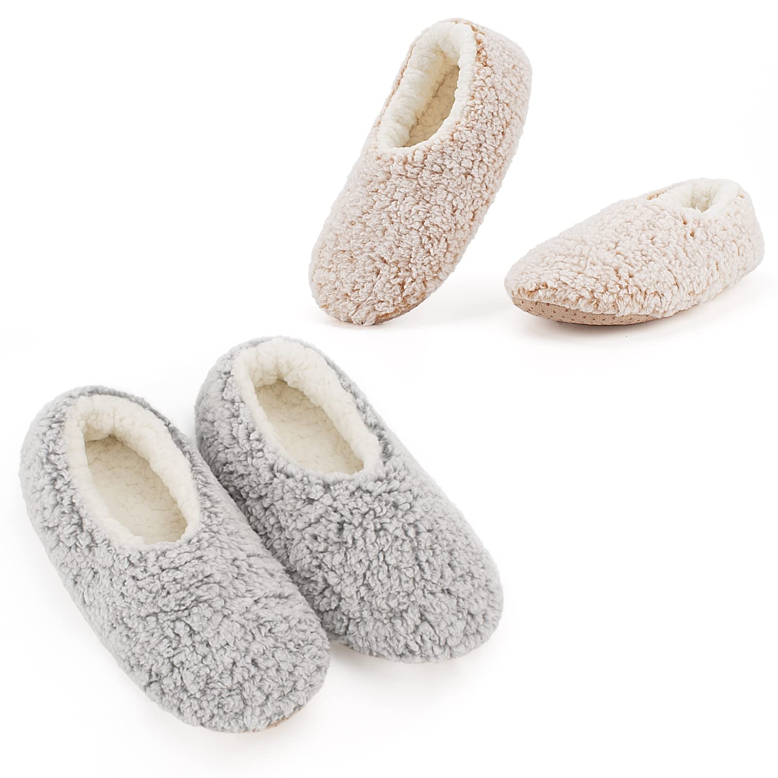 Cozylook レディース ソフトソール スリッパソックス グリッパー付き 厚手 暖かい 快適 シェルパ裏地 ホームソックスセット ケーブルニット 滑り止め ふわふわ 冬用 ハウス ベッドルーム スリッパ 2足