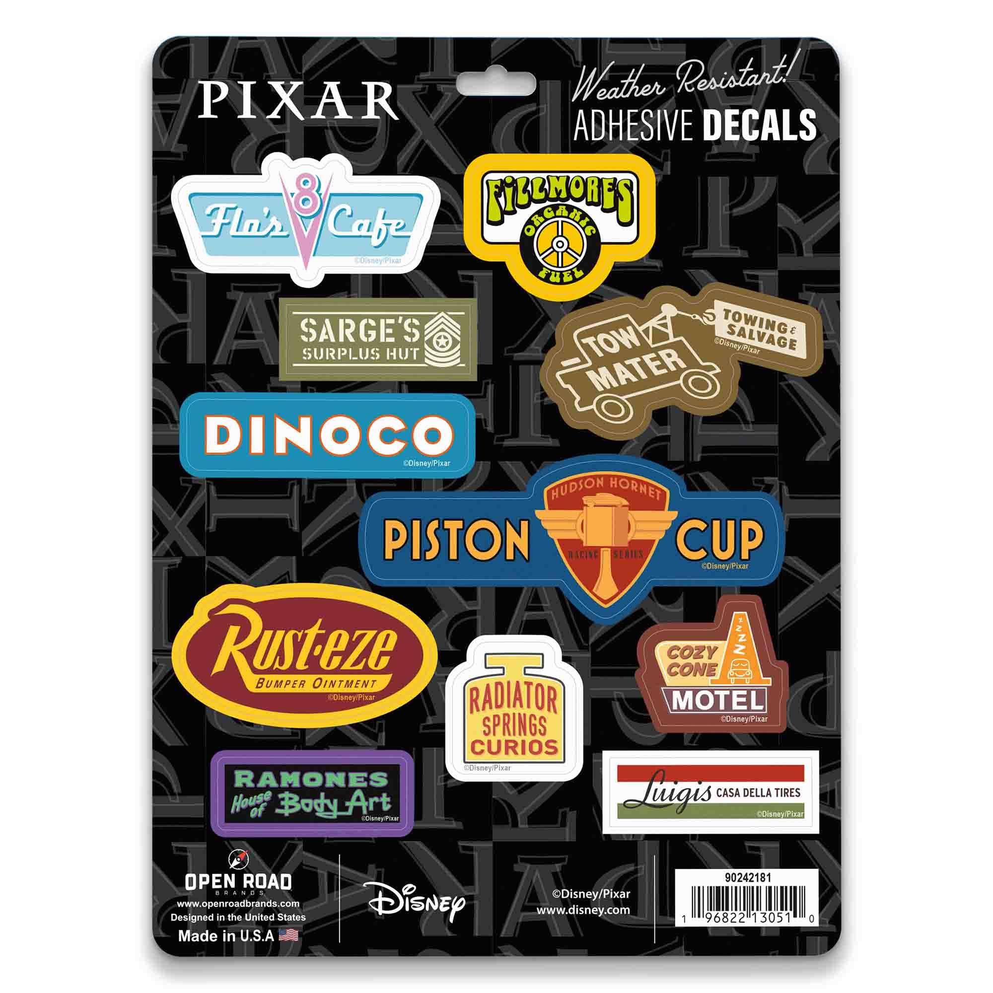 Disney Pixar Cars Brands Adhesive Vinyl Decals - Vintage Set of Cars Stickers for Car or Truck, 1 Pack (11 Count)