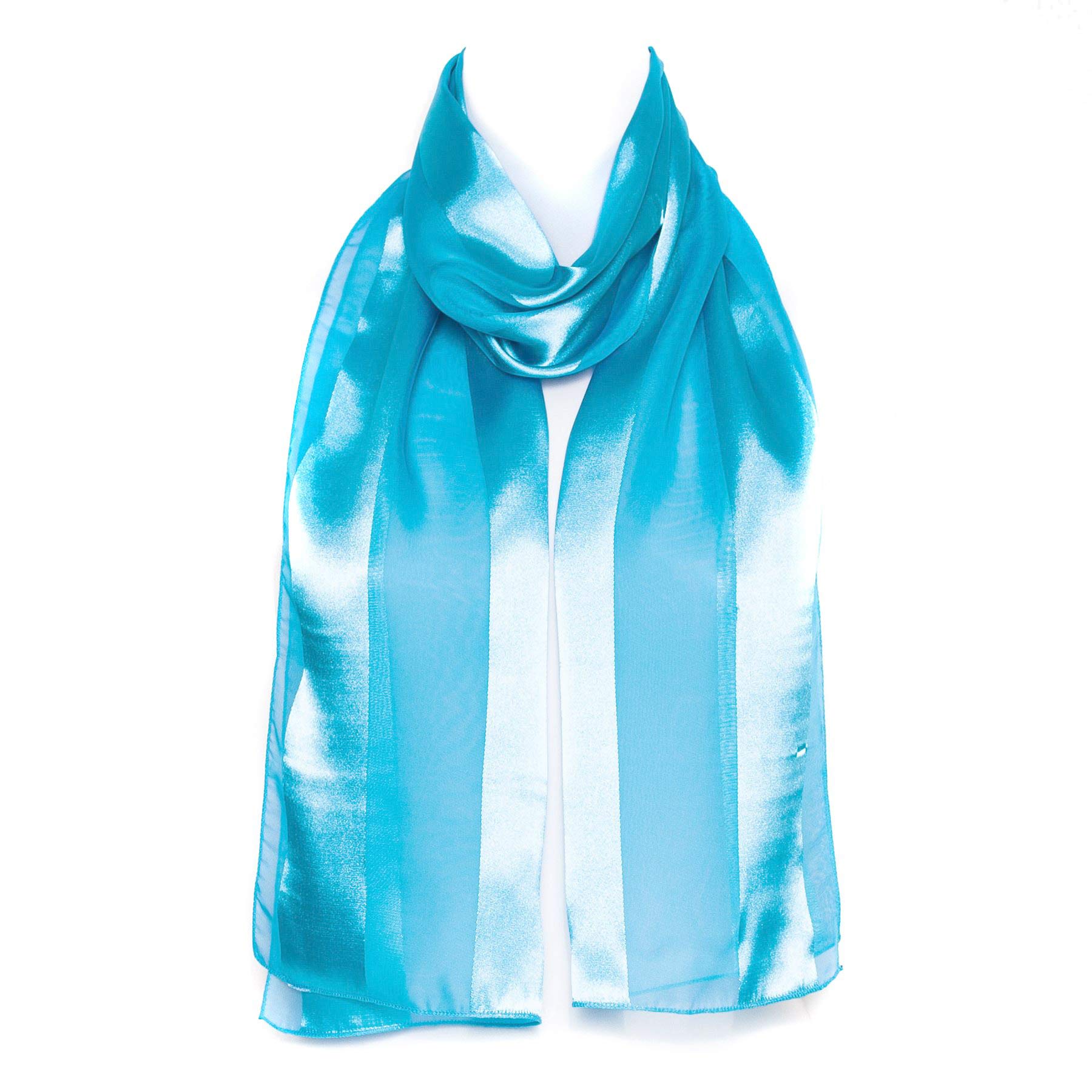 Hat To Socks Premium Chiffon Satin Scarf for Women - Korean Made Lightweight Sheer Fashion Wrap, Soft Elegant Shawl (Turquoise)