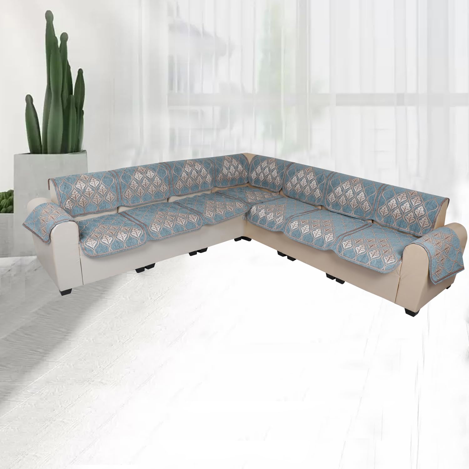 A.P HANDLOOM Sectional Sofa Covers for 7Piece Seat Velvet Sofa. L