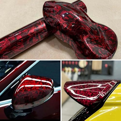 Miniatura 3 de ASENDIWAY Rollo de vinilo de fibra de carbono forjado rojo brillante para automóvil, cinta adhesiva estirable para liberación de aire, decoración de