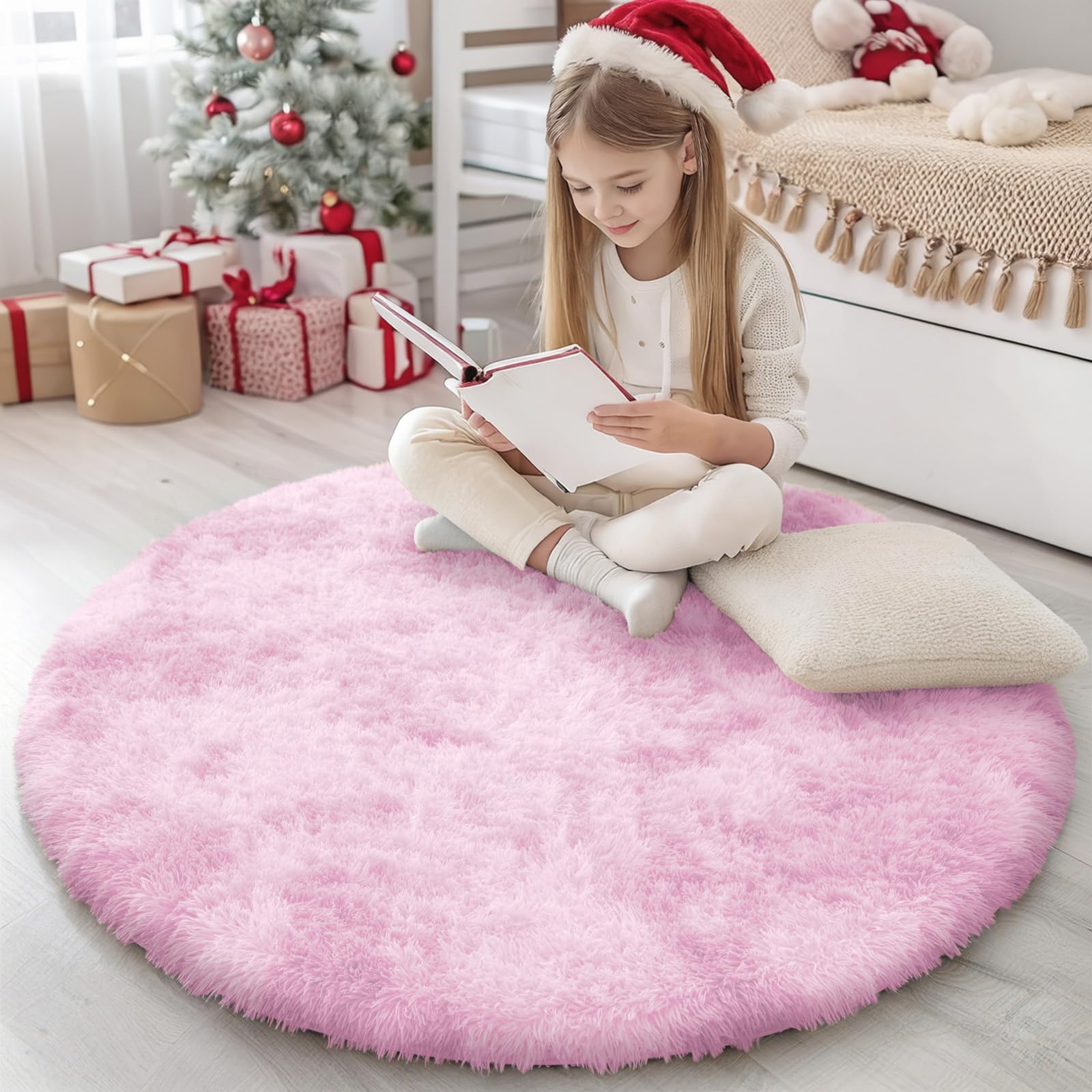 Homaxy Fluffy Tie Dye Small Rugs Living Room 120 cm Round, Pink