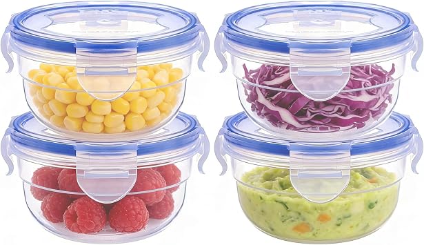 Plastic Food Containers with Lids Airtight, 300ml, 4 Pack