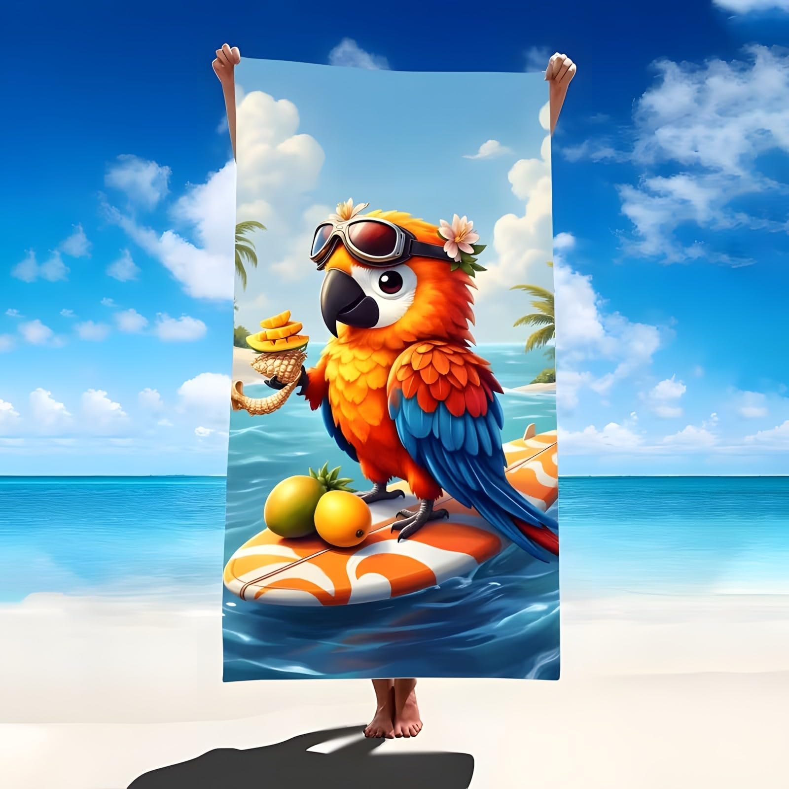 YZQGLHP Cartoon Parrot Microfibre Beach Towel Surfing Beach Bath Towel Quick Drying, Lightweight, Sand-Free, Durable, for Pool, Gym, Camping, Travel Towel 80x180cm