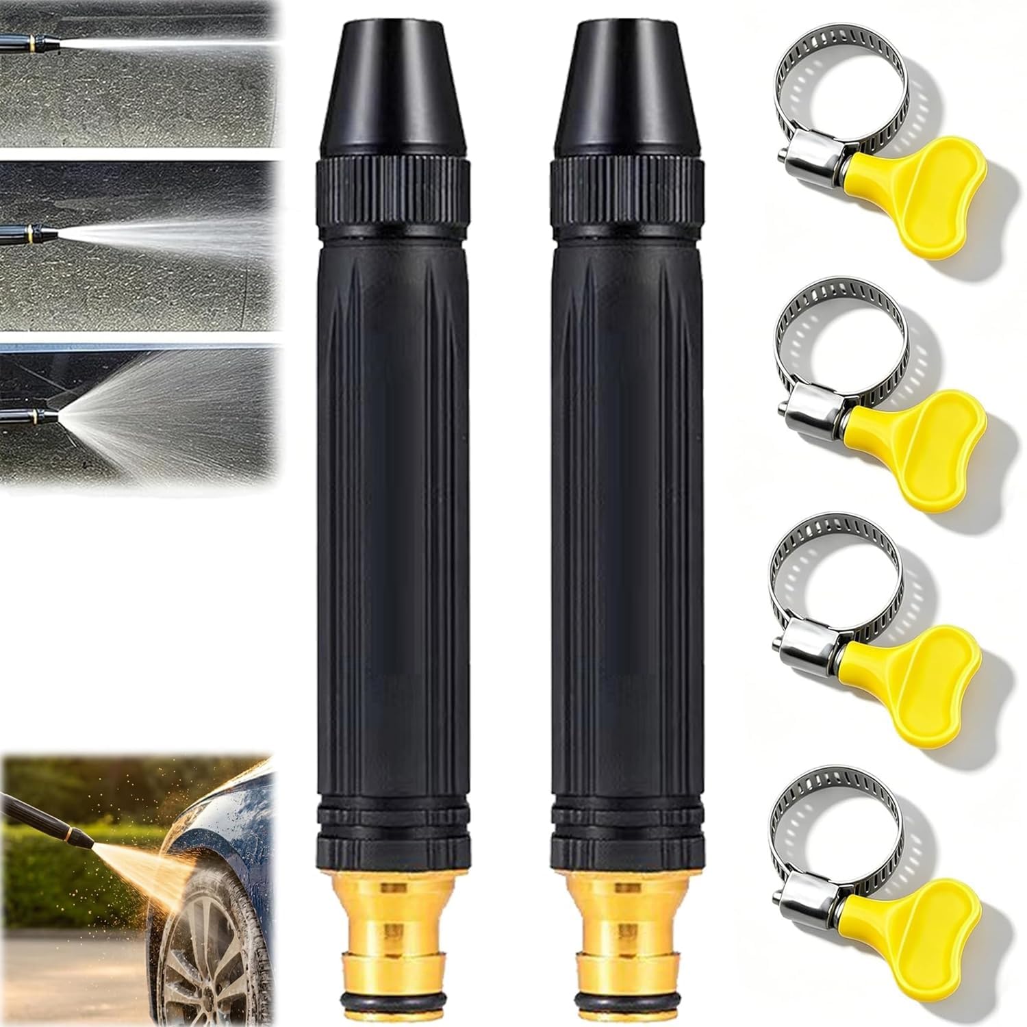 Powerful High-Pressure Home Car Wash, Garden Hose Spray Nozzle for Car Cleaning, Use 10x Powerful Water Gun for Car Handheld Metal Booster Hoses Nozzles Sprayer for Watering Flowers (2PCS)