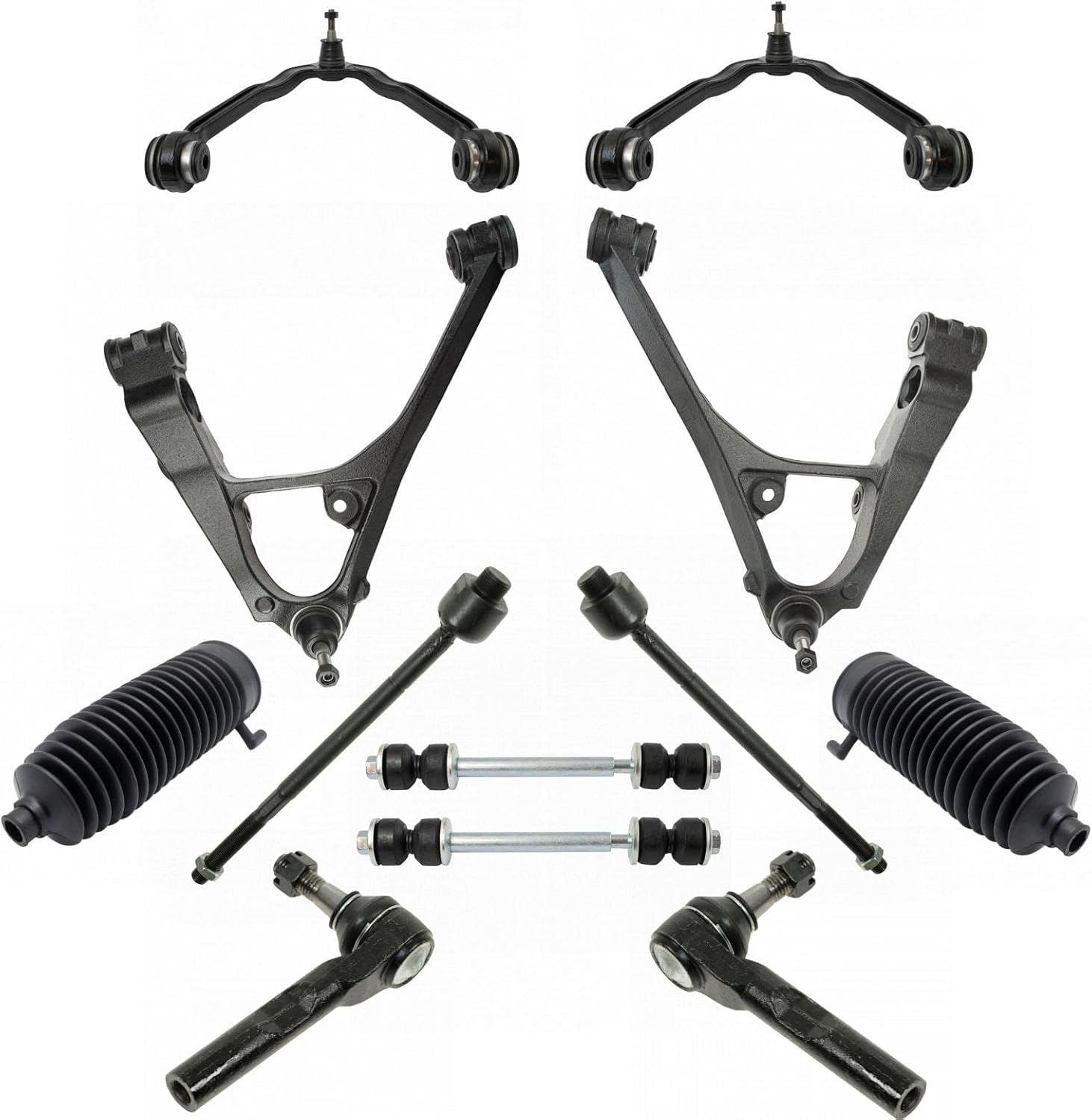TRQ Front Steering & Suspension Kit Control Arm with Ball Joint Steering Rack & Pinion Bellow Sway Bar Stabilizer Link Tie Rod Compatible with Chevrolet GMC