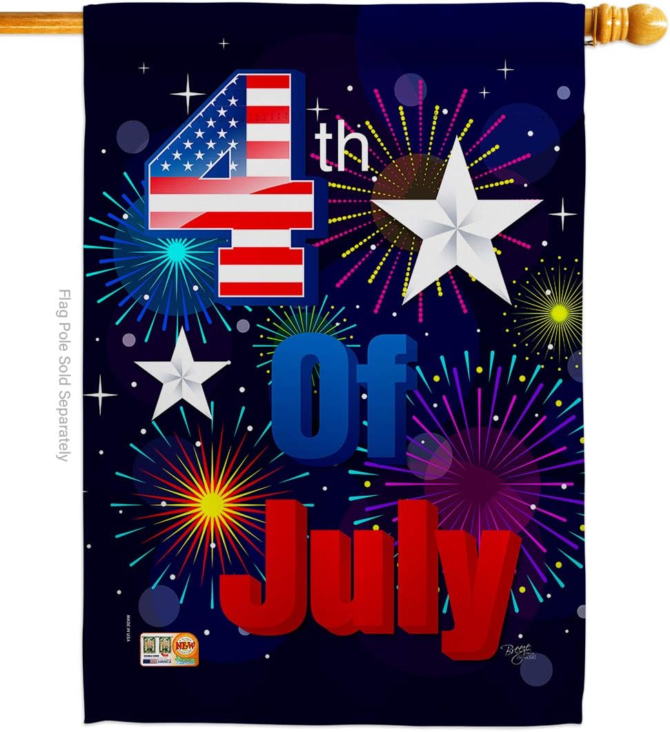 Breeze Decor H111089 Fireworks July 4th Vertical House Flag, 28" x 40" inch, Multi-Color