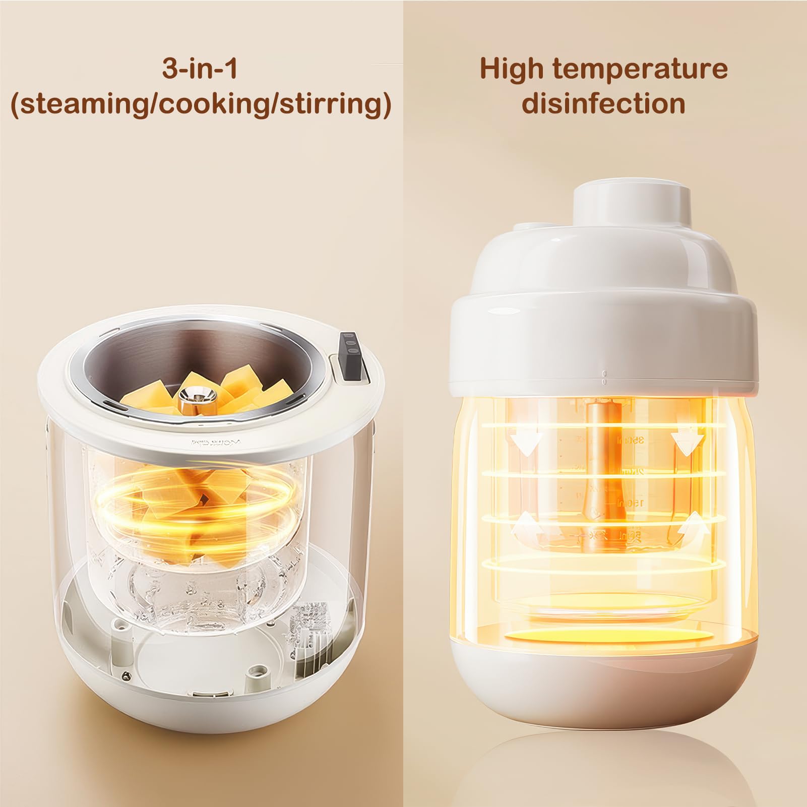 Multifunktionaler Babybrei Zubereiter, 4 in 1 Dampfgaren Mixen Aufwärmen Erwärmen aus 316 Edelstahl zur schnellen und gesunden Babybrei Zubereiter für Zuhause und Reisen 350 ml Fassungsvermögen