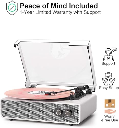 Miniatura 12 de Reproductor de discos de vinilo Bluetooth con altavoces estéreo integrados, calidad de sonido mejorada, tocadiscos de tracción por correa de 3