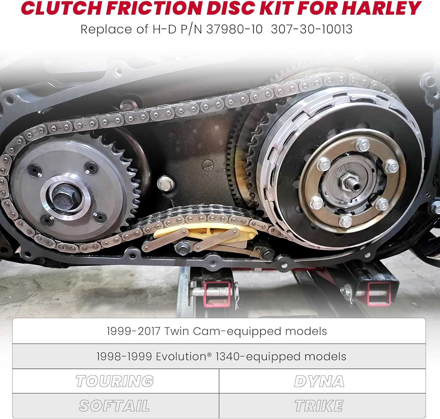 Twin Cam Extra Plate Friction Steel Clutch Kit compatible with Harley Softail Touring Dyna Trike Twin Cam models 98-17, Evolution 1340 models 1998-1999 Replace of P/N 37980-10, 307-30-10013
